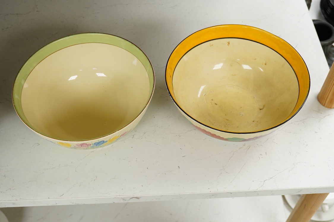 Two Clarice Cliff bowls comprising Crocus pattern and Gayday Bizarre pattern, each 22cm in diameter